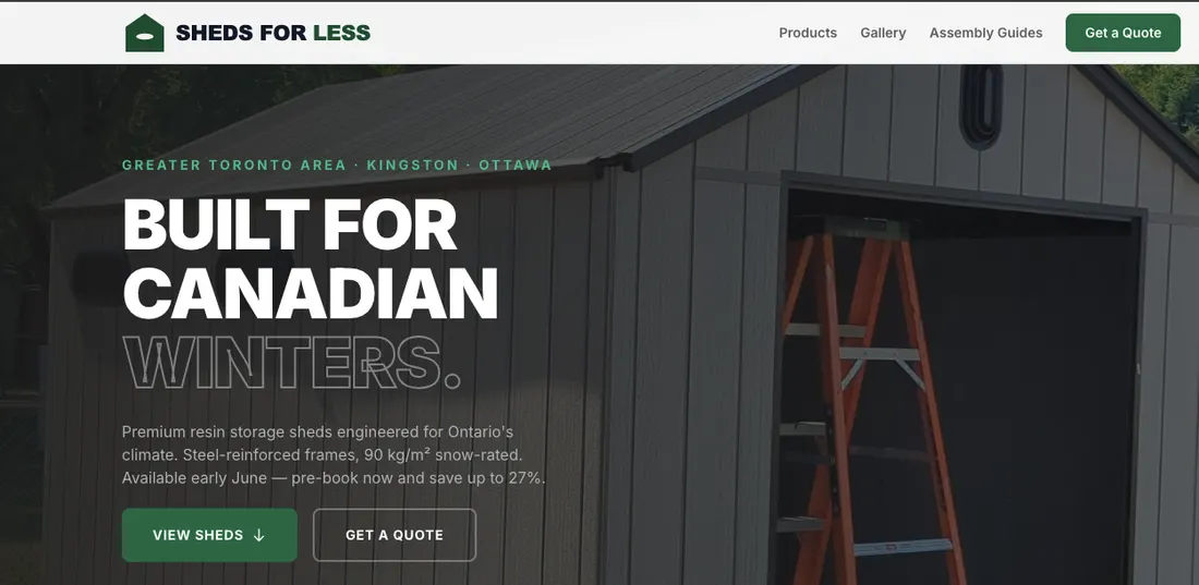 Sheds For Less landing page